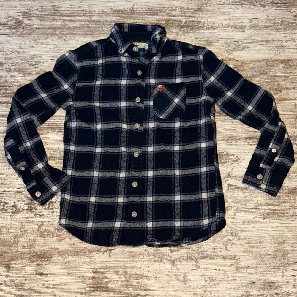 Abercrombie‎ & Fitch Black and White Plaid Kids Button-Down Shirt